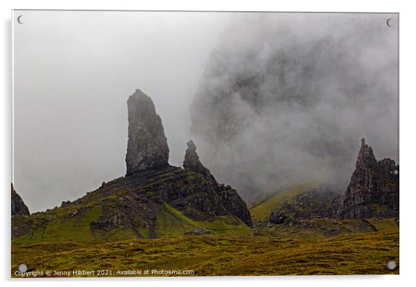 Old Man of Storr in the mist on the Isle of Skye Acrylic by Jenny Hibbert