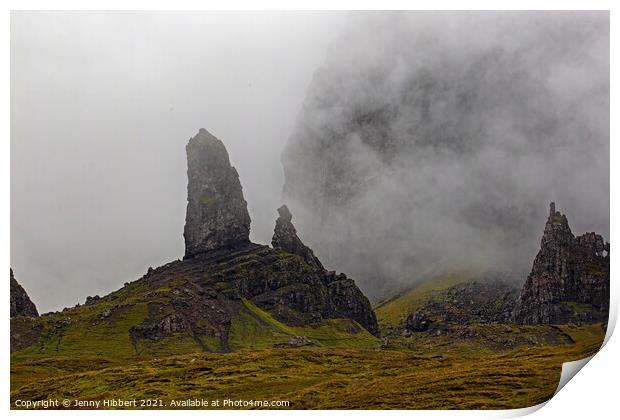 Old Man of Storr in the mist on the Isle of Skye Print by Jenny Hibbert