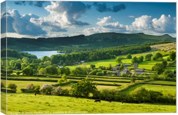 Sheepstor village and Burrator, Dartmoor Canvas Print by Justin Foulkes