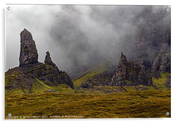 Old Man of Storr on a misty day Acrylic by Jenny Hibbert