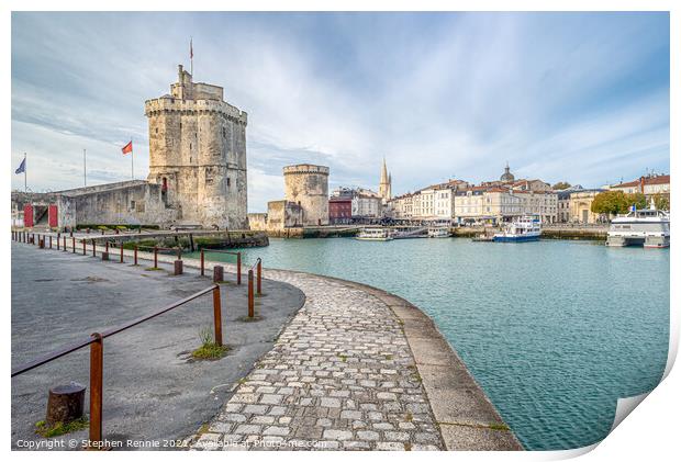 Two medieval towers at the entrance to La Rochelle Print by Stephen Rennie