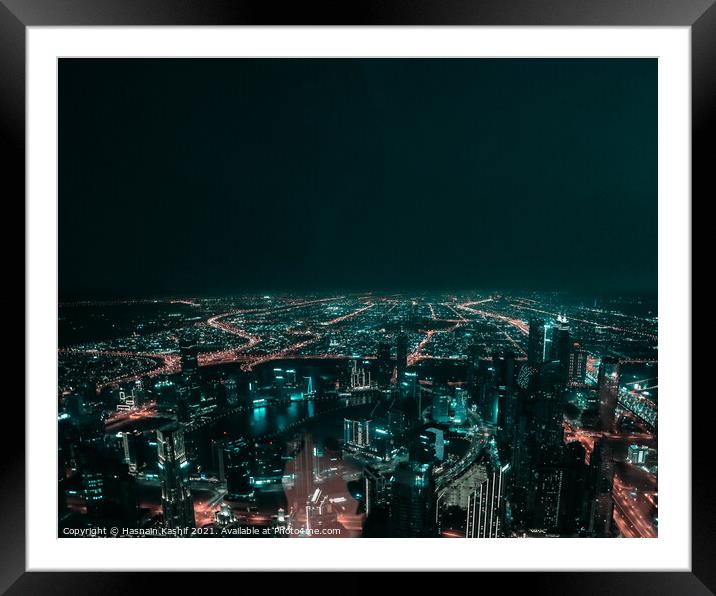 Night time cityscape of Dubai Framed Mounted Print by Hasnain Kashif