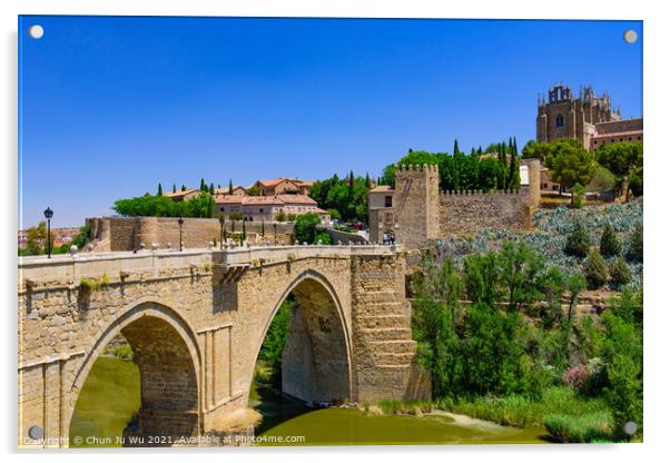 St Martin's Bridge, a medieval bridge across the river Tagus in Toledo, Spain Acrylic by Chun Ju Wu