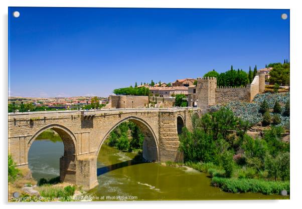 St Martin's Bridge, a medieval bridge across the river Tagus in Toledo, Spain Acrylic by Chun Ju Wu
