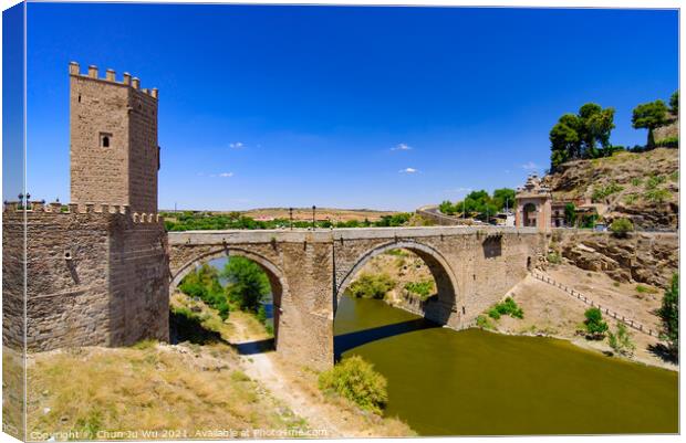 Puente de Alcántara, a Roman arch bridge across the Tagus River in Toledo, Spain Canvas Print by Chun Ju Wu