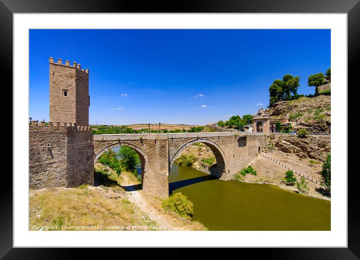 Puente de Alcántara, a Roman arch bridge across the Tagus River in Toledo, Spain Framed Mounted Print by Chun Ju Wu