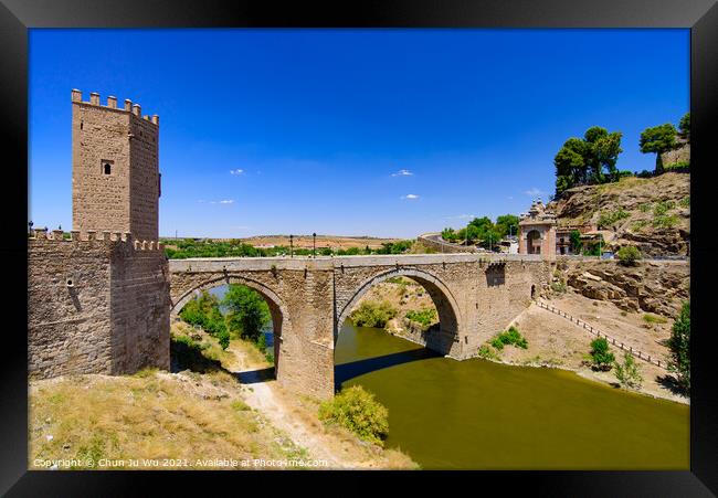 Puente de Alcántara, a Roman arch bridge across the Tagus River in Toledo, Spain Framed Print by Chun Ju Wu