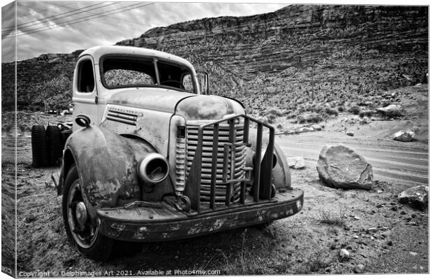 Old abandoned american truck near Moab, Utah Canvas Print by Delphimages Art