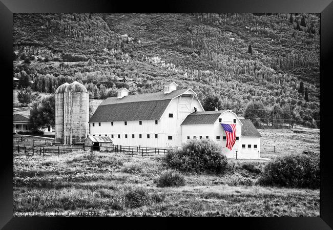 Vintage american barn with a flag, Park City, Utah Framed Print by Delphimages Art