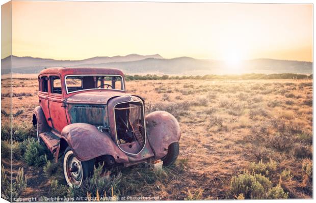 Disused rusty old vintage car in Montana, USA Canvas Print by Delphimages Art