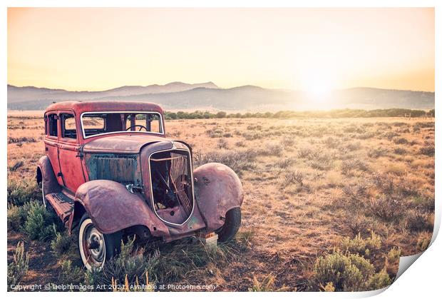 Disused rusty old vintage car in Montana, USA Print by Delphimages Art