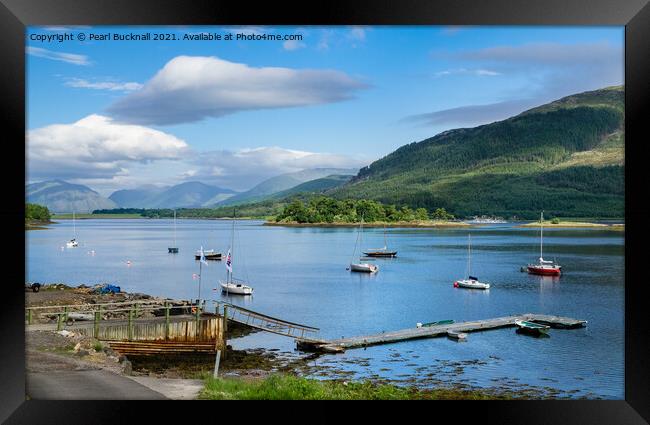 Boats in Scenic Loch Leven Scotland Framed Print by Pearl Bucknall