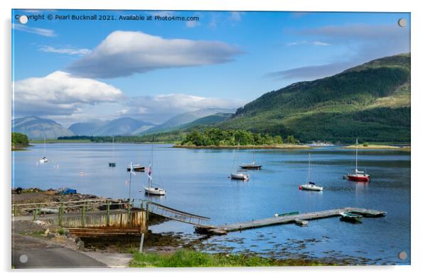 Boats in Scenic Loch Leven Scotland Acrylic by Pearl Bucknall