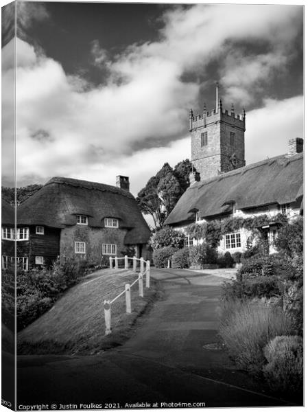 Godshill, in black and white, Isle of Wight Canvas Print by Justin Foulkes