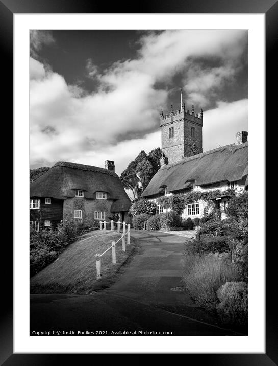 Godshill, in black and white, Isle of Wight Framed Mounted Print by Justin Foulkes