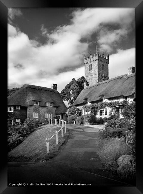 Godshill, in black and white, Isle of Wight Framed Print by Justin Foulkes