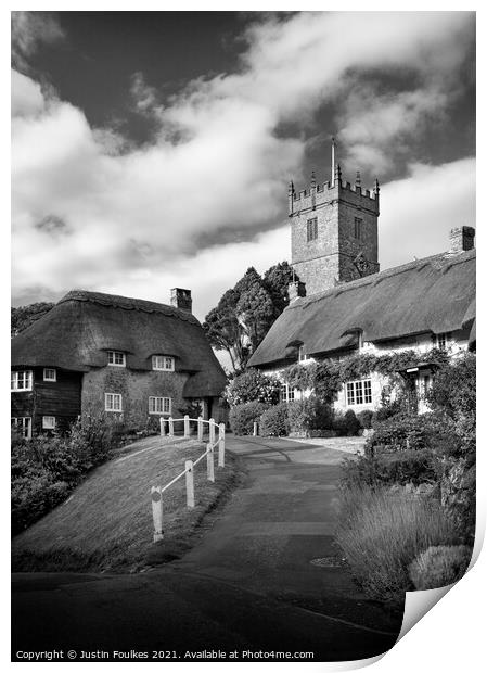 Godshill, in black and white, Isle of Wight Print by Justin Foulkes