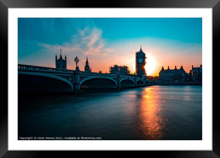 Big Ben, The Palace of Westminster and Westminster Bridge at Sunset Framed Mounted Print by Hiran Perera
