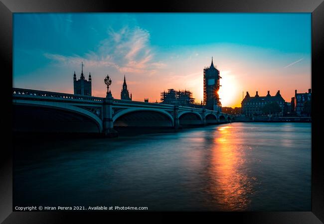 Big Ben, The Palace of Westminster and Westminster Bridge at Sunset Framed Print by Hiran Perera