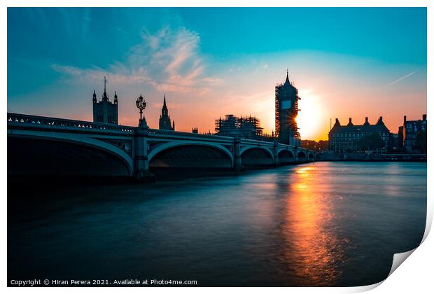 Big Ben, The Palace of Westminster and Westminster Bridge at Sunset Print by Hiran Perera