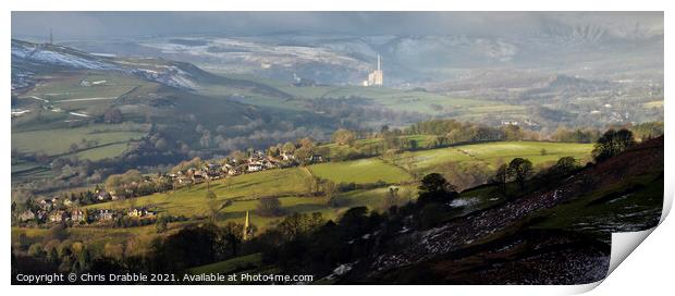 Hathersage from Mitchell Field Print by Chris Drabble