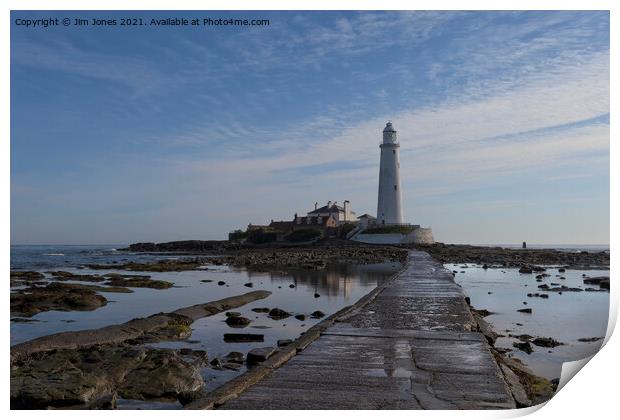 St Mary's Island and Lighthouse Print by Jim Jones