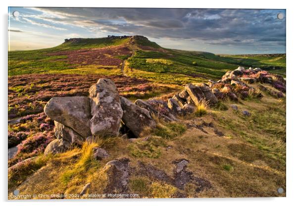 Higger Tor taken from defensive wall of Carl Wark Acrylic by Chris Drabble