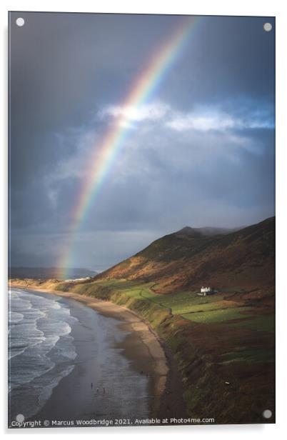 Rainbow at Rhossili  Acrylic by Marcus Woodbridge