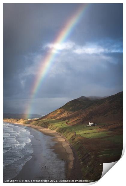 Rainbow at Rhossili  Print by Marcus Woodbridge