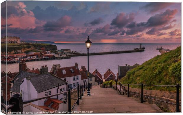 Majestic Sunset Over Whitby Harbour Canvas Print by Janet Carmichael