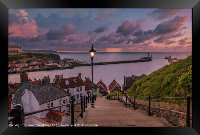 Majestic Sunset Over Whitby Harbour Framed Print by Janet Carmichael