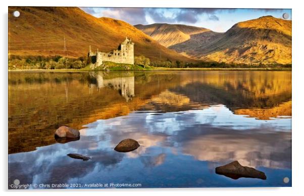 Kilchurn Castle at dawn reflected in Lock Awe Acrylic by Chris Drabble