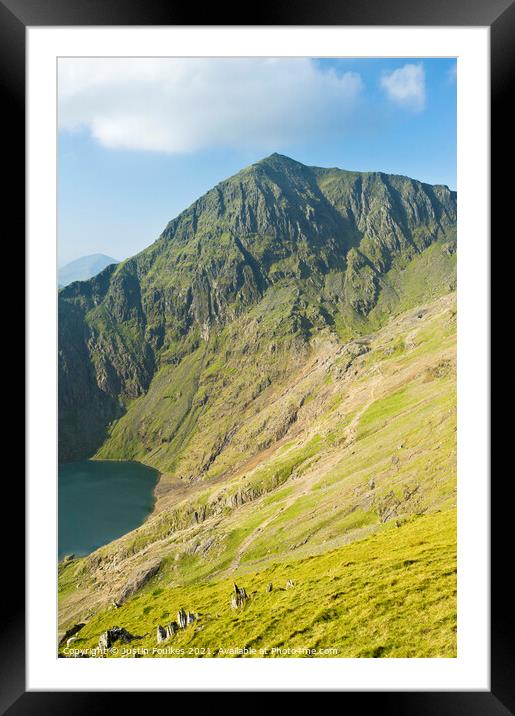 Snowdon summit and Glaslyn, Snowdonia, Wales Framed Mounted Print by Justin Foulkes