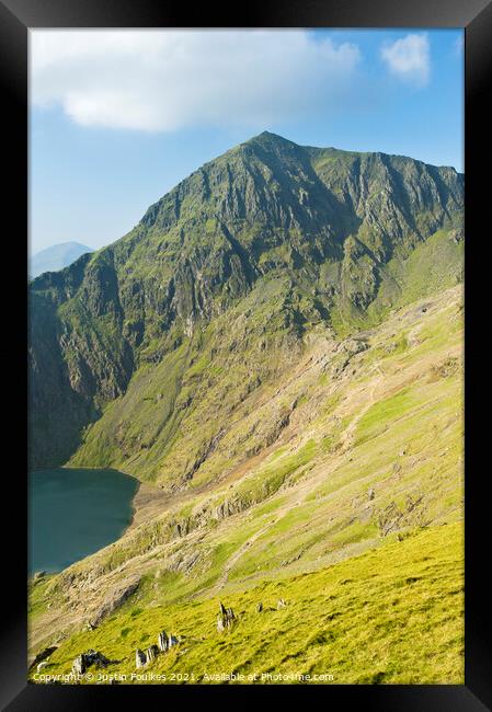 Snowdon summit and Glaslyn, Snowdonia, Wales Framed Print by Justin Foulkes
