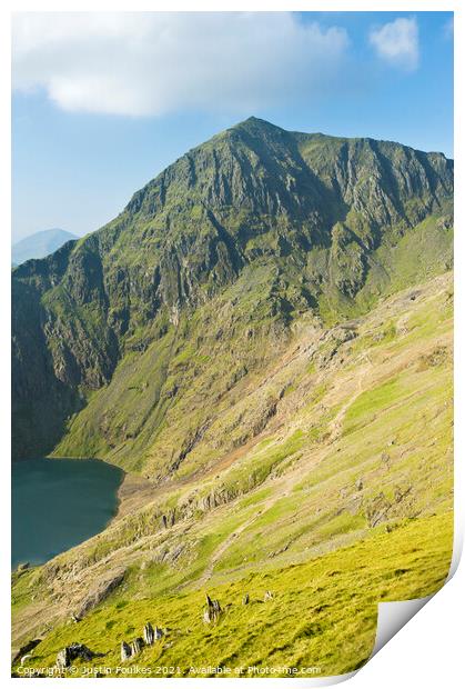Snowdon summit and Glaslyn, Snowdonia, Wales Print by Justin Foulkes