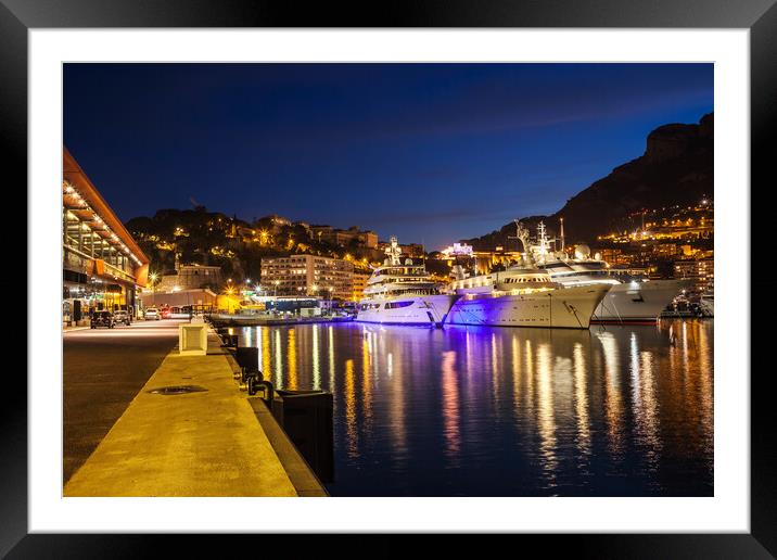 Port of Monaco by Night Framed Mounted Print by Artur Bogacki