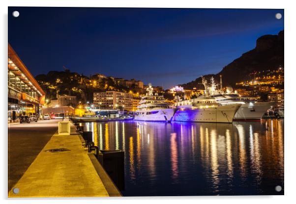 Port of Monaco by Night Acrylic by Artur Bogacki