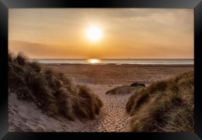 Sunset Through The Sand Dunes Framed Print by Roger Green