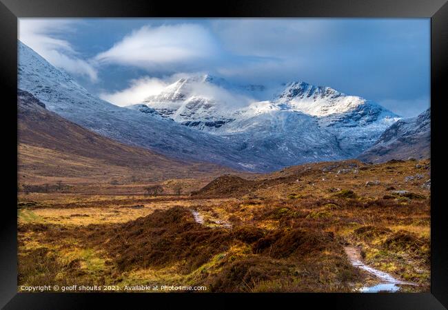 Clearing snow in the Scottish Highlands Framed Print by geoff shoults