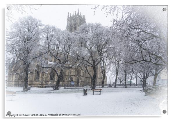 Doncaster Minster in the Snow Acrylic by Dave Harbon