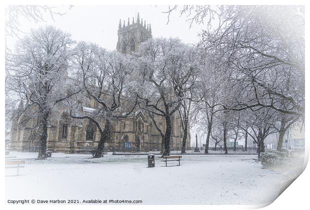Doncaster Minster in the Snow Print by Dave Harbon