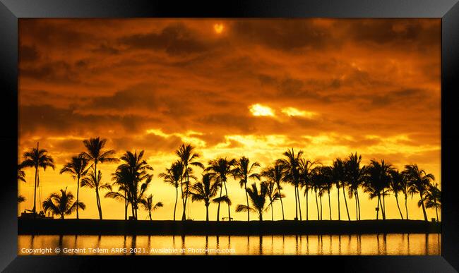 Palm trees at sunset, Kailua-Kona, The Big Island, Hawaii, USA Framed Print by Geraint Tellem ARPS