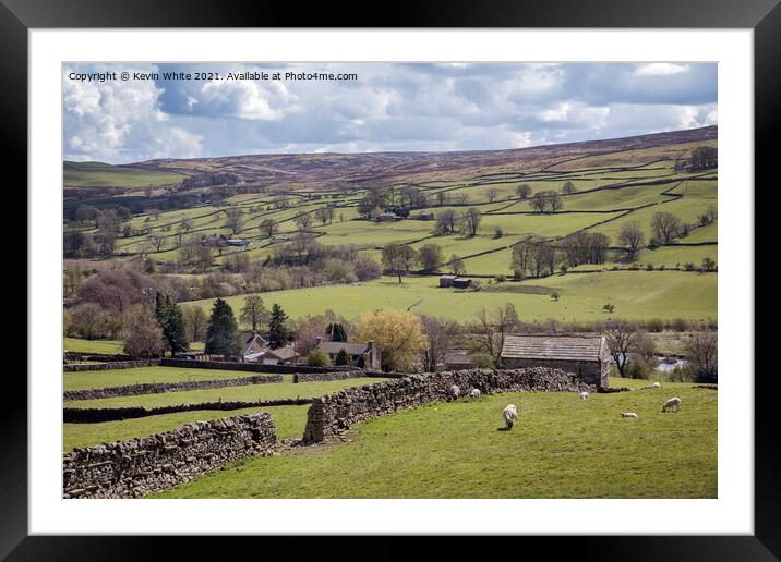 Hill view of Reeth Yorkshire Dales Framed Mounted Print by Kevin White