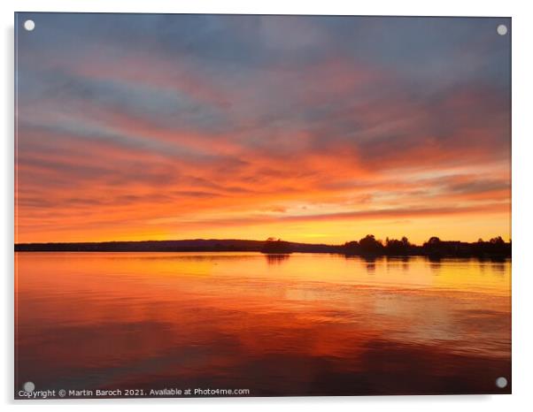 Red-orange Lake Zug Sunset Acrylic by Martin Baroch