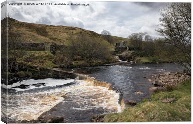 Small waterfall at Ravenseat Canvas Print by Kevin White