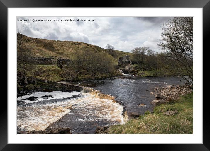 Small waterfall at Ravenseat Framed Mounted Print by Kevin White