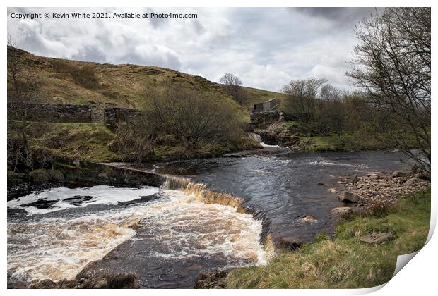 Small waterfall at Ravenseat Print by Kevin White