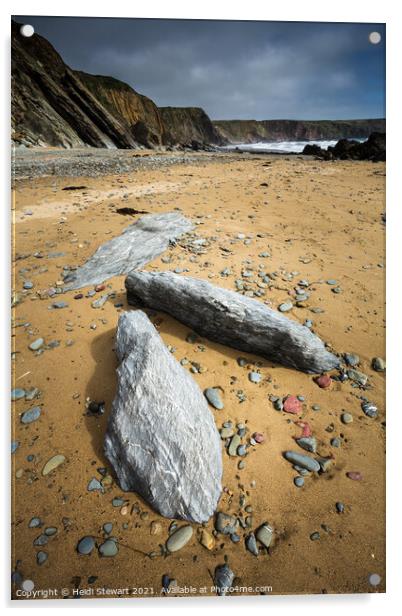 Three Rocks at Marloes Sands Acrylic by Heidi Stewart