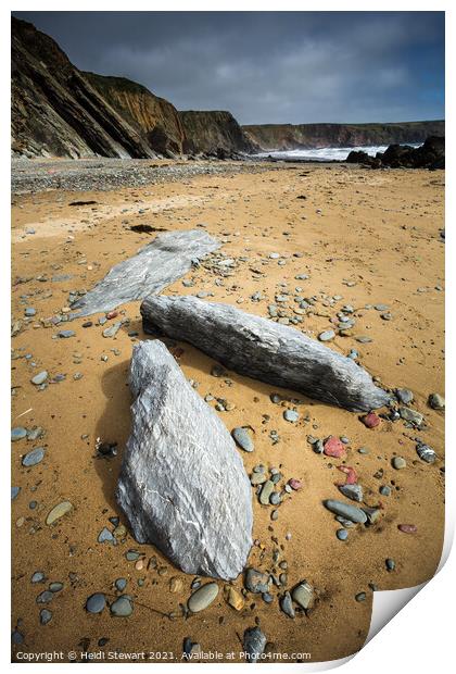 Three Rocks at Marloes Sands Print by Heidi Stewart