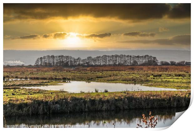 Sunset over the wetlands Print by Phil Longfoot
